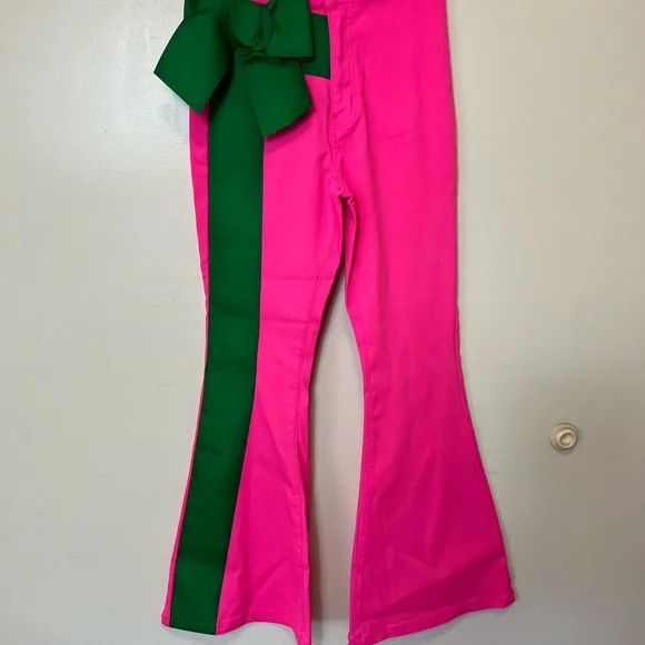 Judith March Pink Wide Leg Jeans with Green Side Stripe. Medium. NWOT - Picture 2 of 9